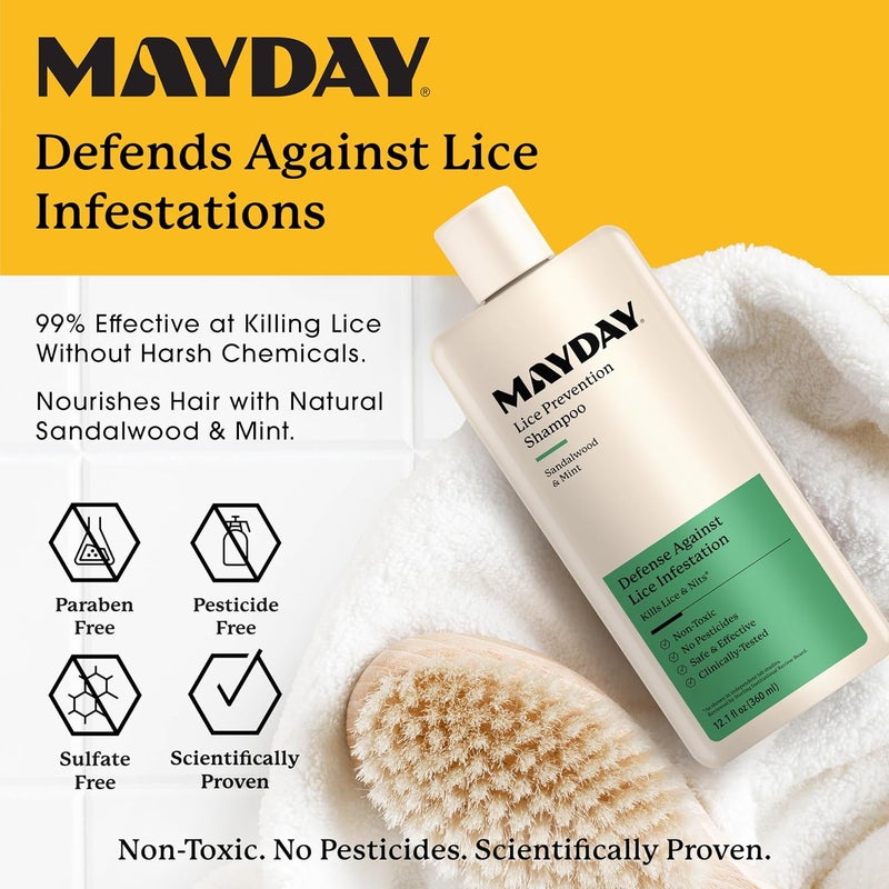 Mayday Lice Prevention Shampoo - Sandalwood & Mint - 12oz, Non-Toxic, Pesticide-Free, Scientifically Proven Defense Against Lice & Nits, Shampoo for Adults & Kids, Safe for All Hair Types - Image 2